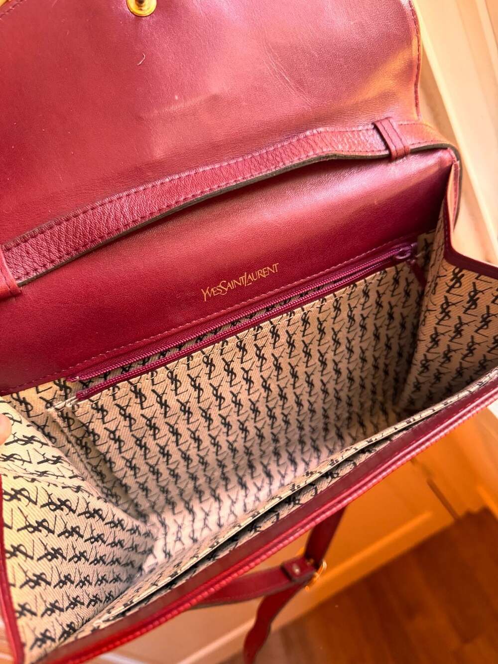 Vintage Yves Saint Laurent Red Leather Stripe Shoulder Bag - Picture 4 of 10